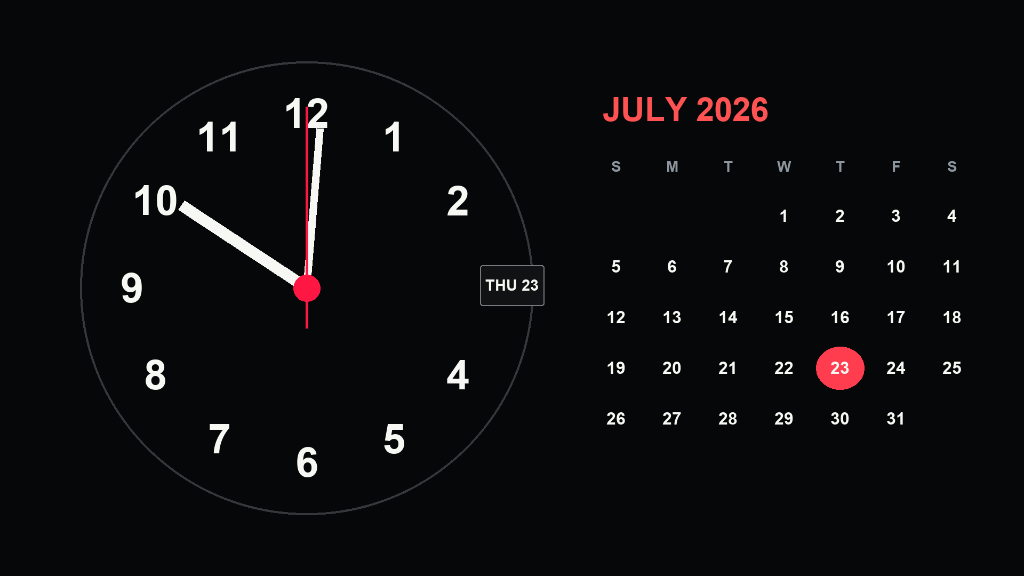 UpClock 아날로그 및 달력 시계 화면